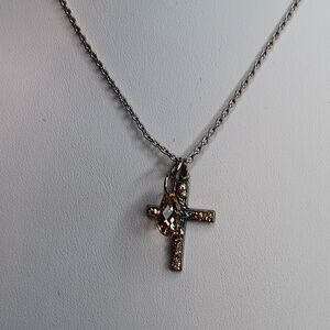 Mariana Blue Champagne Color Crystal Silver Cross Pendant Necklace